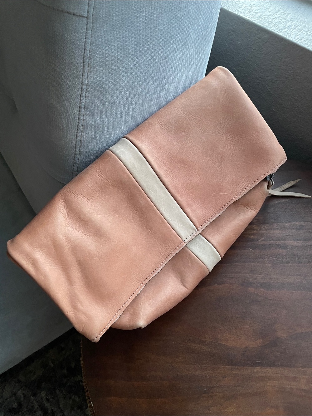 Able genuine Leather Fold-Over Clutch with Cream Accent